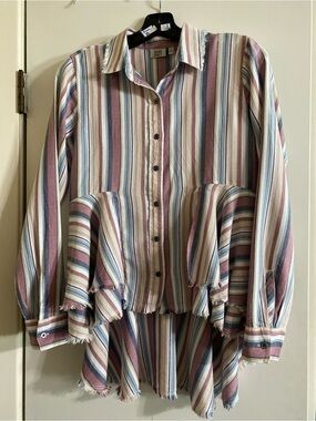 True Craft Multicolor boho, peasant Pink, Blue, Cream button up top